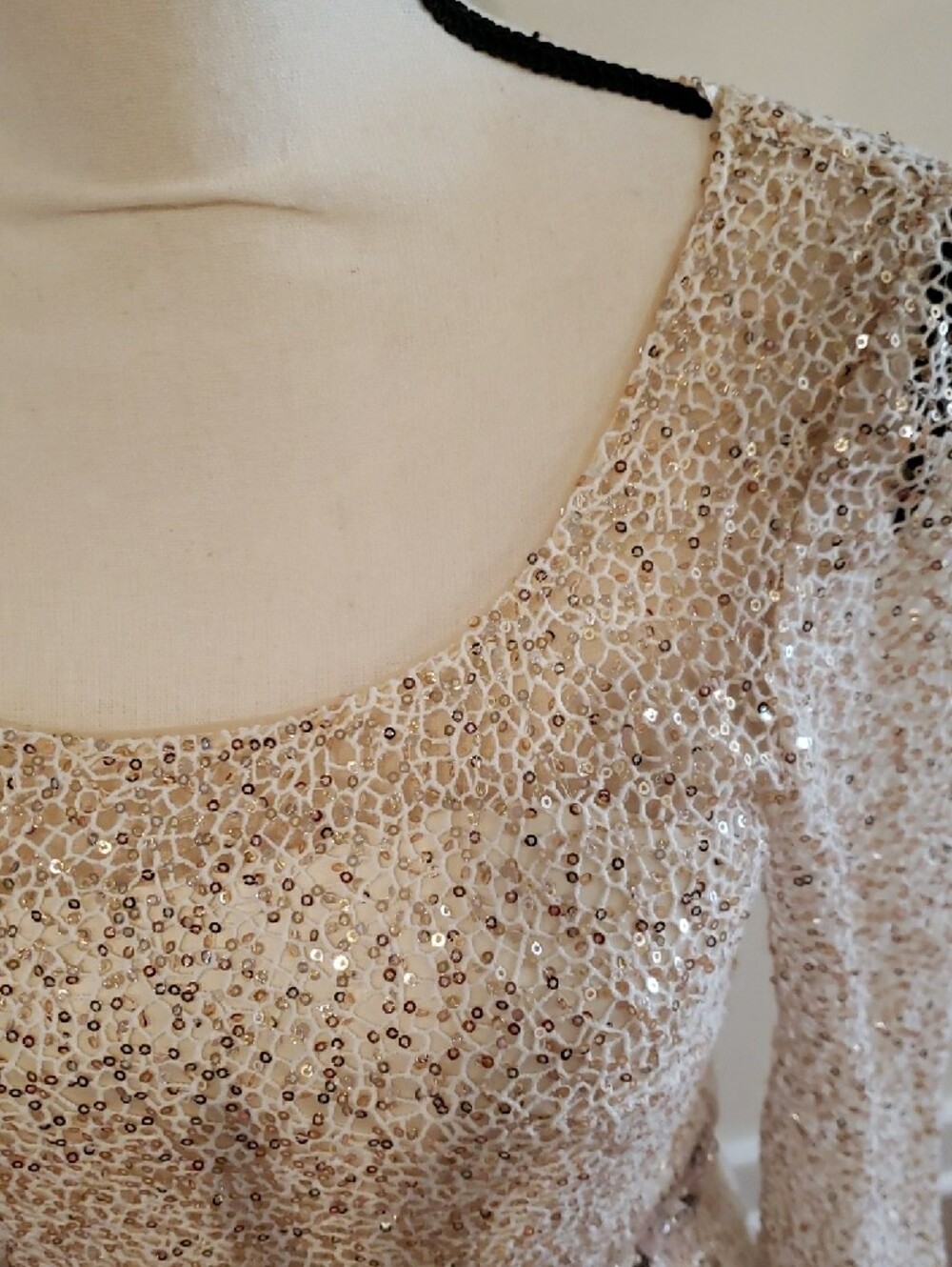 Kay Unger New York Cocktail Sheath Dress Sequin & Tweed Champagne Color Elegant - Picture 2 of 8
